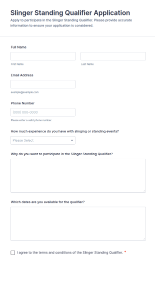 Slinger Standing Qualifier Application Form Template