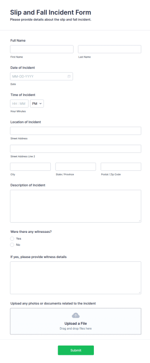 Slip And Fall Incident Form Template