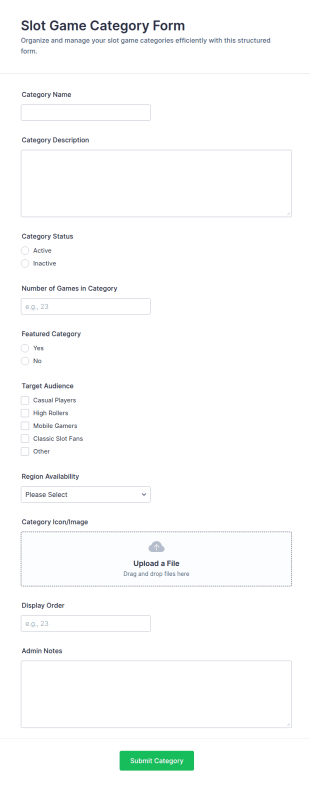 Slot Game Category Form Template