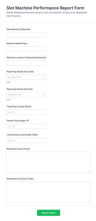 Slot Machine Performance Report Form Template