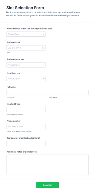 Slot Selection Form Template
