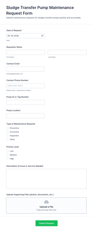 Sludge Transfer Pump Maintenance Request Form Template