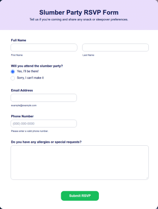 Slumber Party RSVP Form Template
