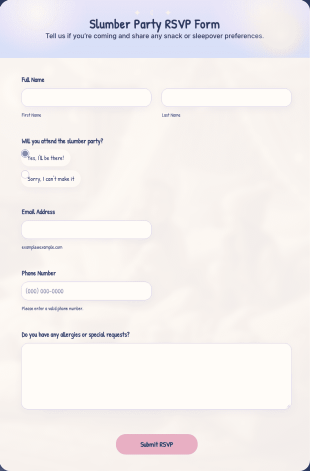 Slumber Party RSVP Form Template