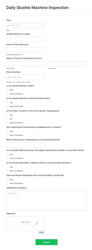 Slushie Machine Inspection Form Template