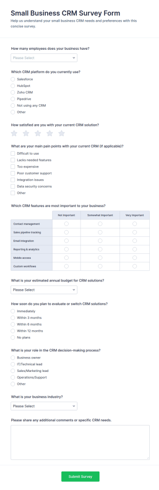 Small Business CRM Survey Form Template