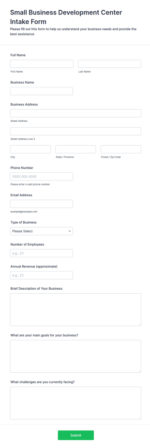 Small Business Development Center Intake Form Template