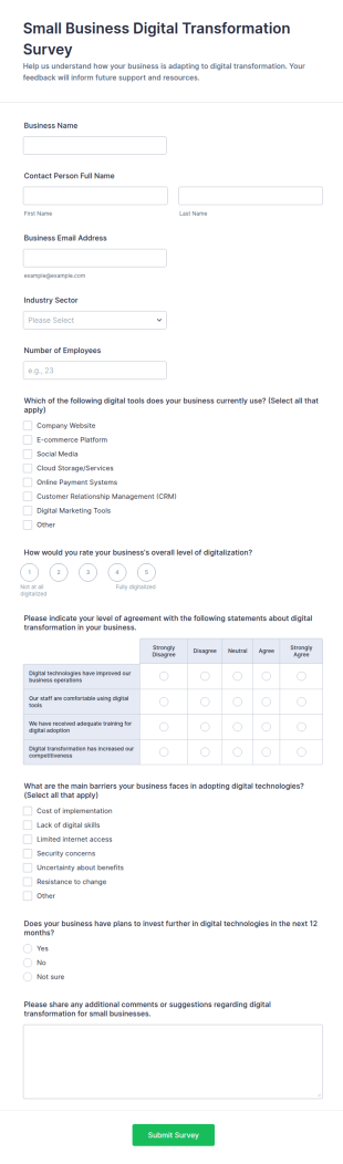 Small Business Digital Transformation Survey Form Template
