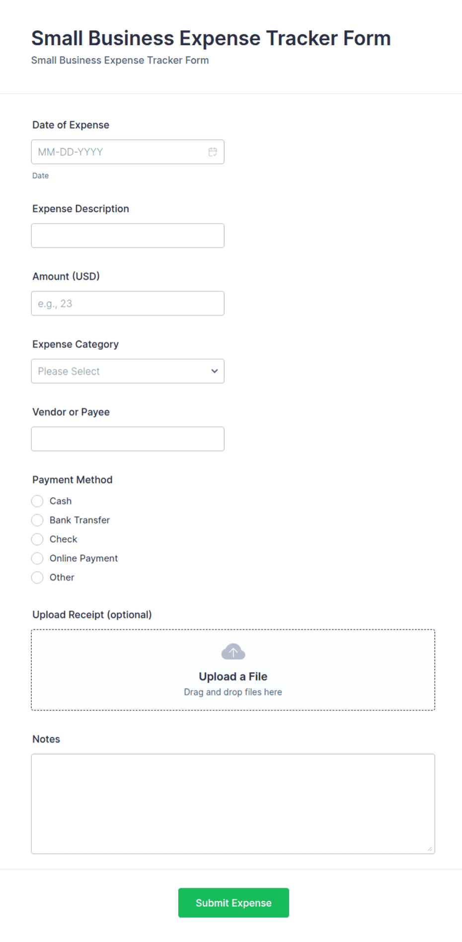 Small Business Expense Tracker Form Template | Jotform