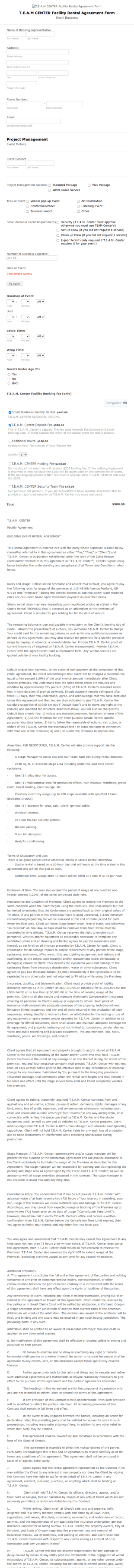 Small Business Facility Rental Agreement Form Template