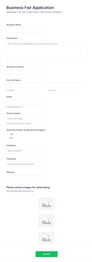 Small Business Fair Application Form Template