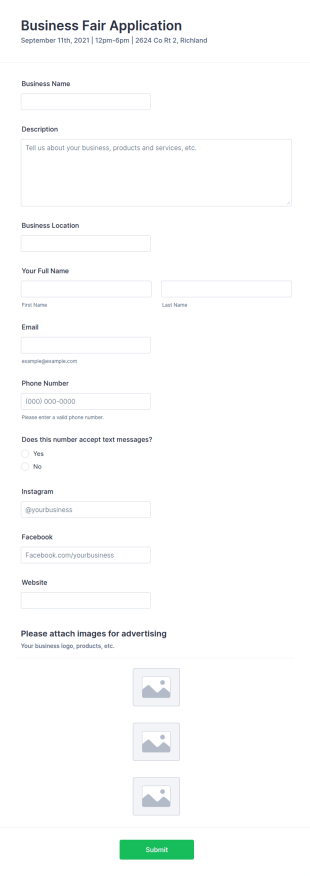 Small Business Fair Application Form Template