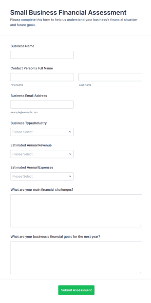 Small Business Financial Assessment Form Template