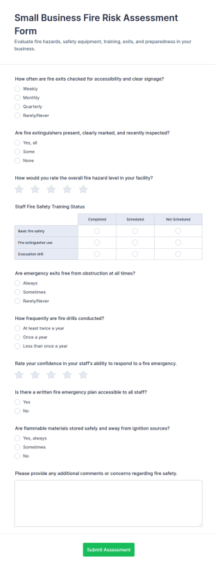 Small Business Fire Risk Assessment Form Template