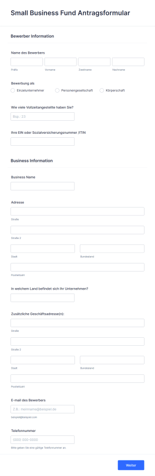 Small Business Fund Antragsformular Form Template