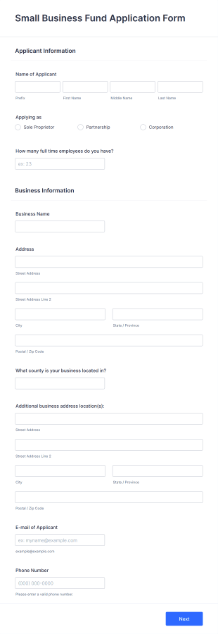 Small Business Fund Application Form Template