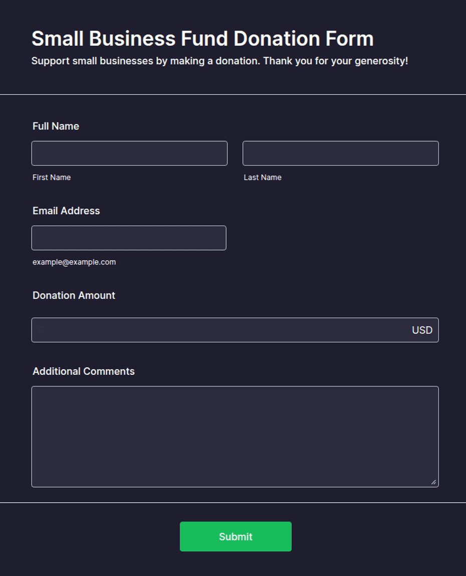 Small Business Fund Donation Form Template | Jotform