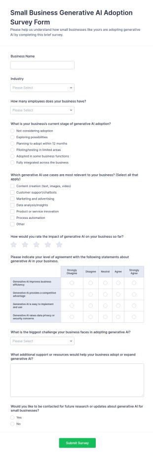 Small Business Generative AI Adoption Survey Form Template