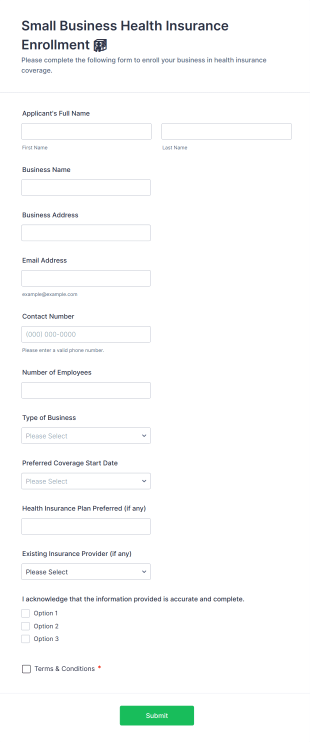 Small Business Health Insurance Enrollment 🏥 Form Template