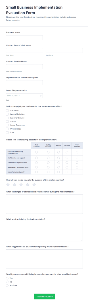 Small Business Implementation Evaluation Form Template