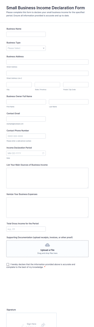 Small Business Income Declaration Form Template