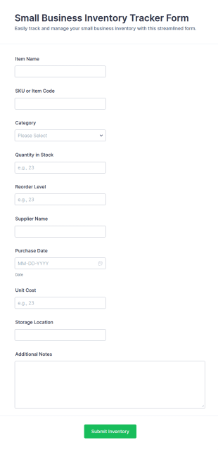 Small Business Inventory Tracker Form Template