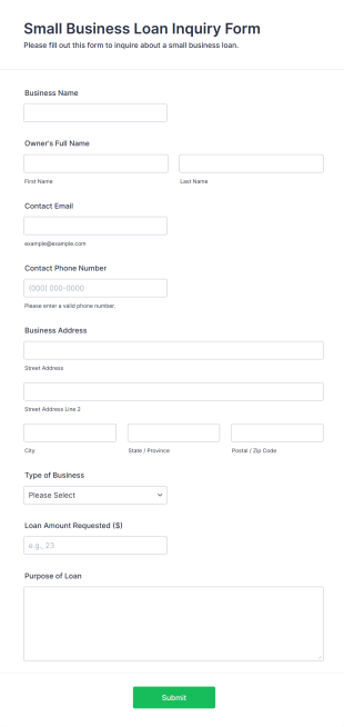 Small Business Loan Inquiry Form Form Template