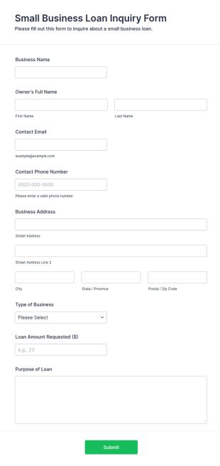 Small Business Loan Inquiry Form Template