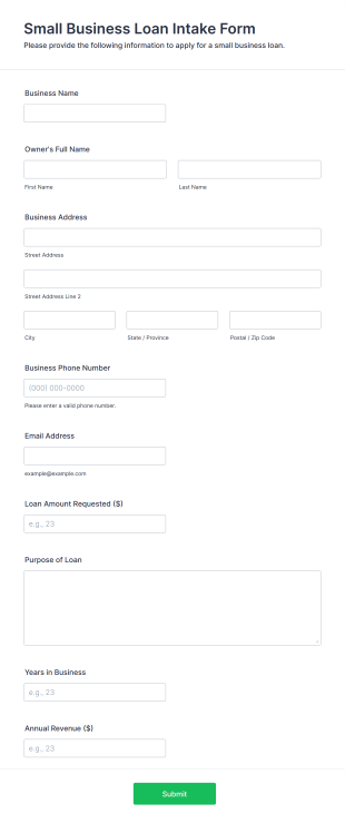 Small Business Loan Intake Form Template