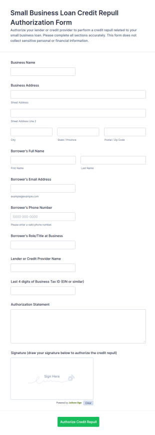 Small Business Loan Repayment Authorization Form Template