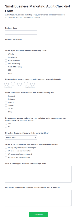 Small Business Marketing Audit Checklist Form Template