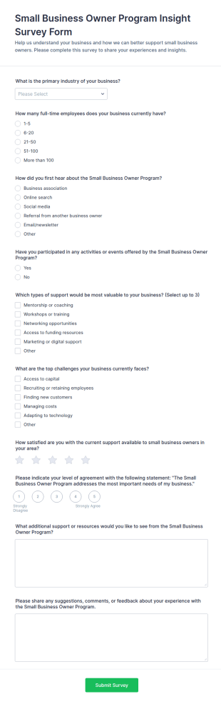 Small Business Owner Program Insight Survey Form Template