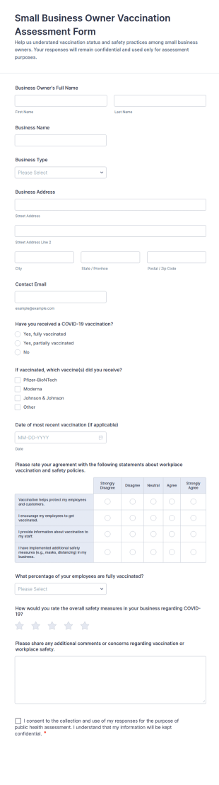 Small Business Owner Vaccination Assessment Form Template