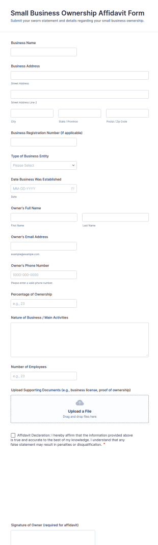 Small Business Ownership Affidavit Form Template