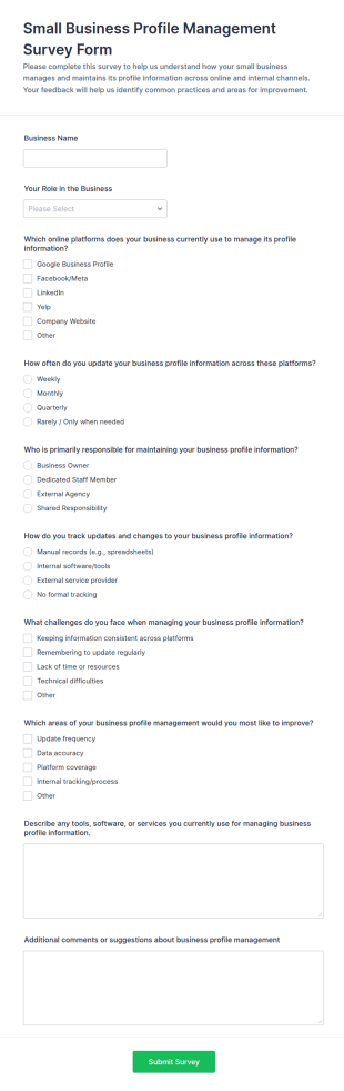 Small Business Profile Management Survey Form Template