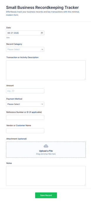 Small Business Recordkeeping Tracker Form Template