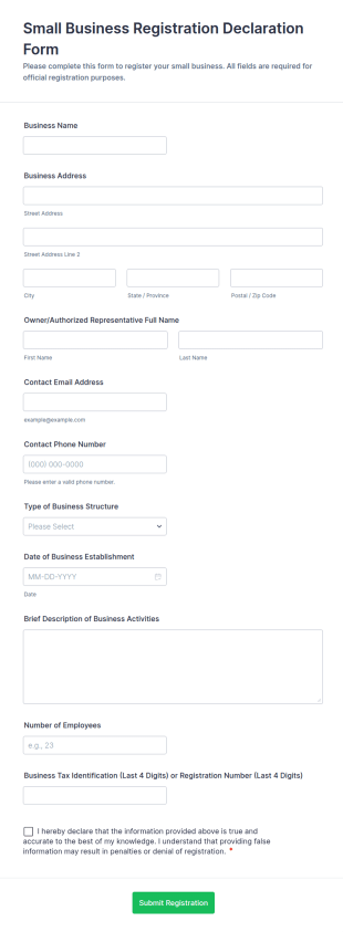 Small Business Registration Declaration Form Template