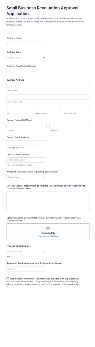 Small Business Revaluation Approval Application Form Template