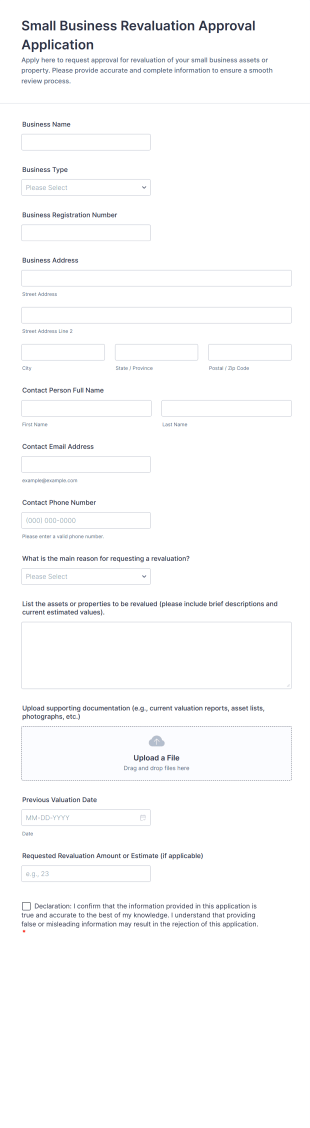 Small Business Revaluation Approval Application Form Template