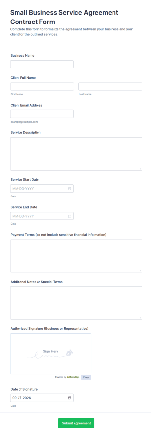 Small Business Service Agreement Form Template