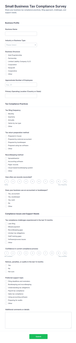 Small Business Tax Compliance Survey Form Template