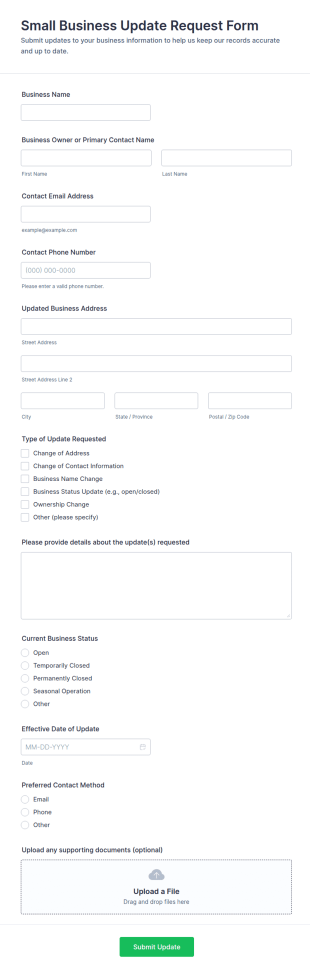 Small Business Update Request Form Template