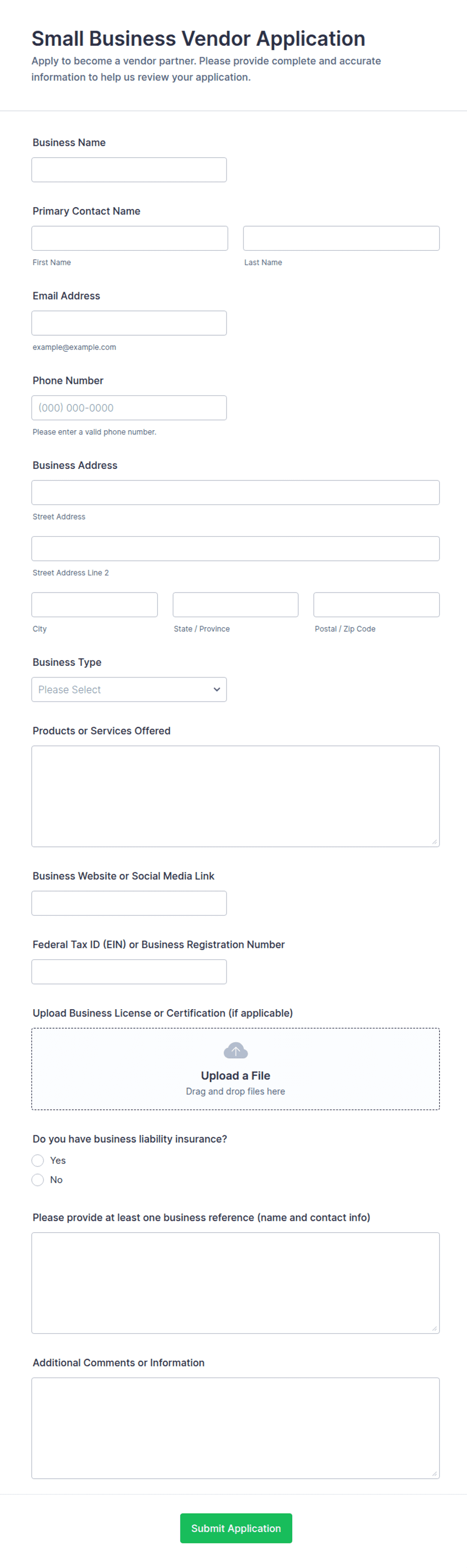 Small Business Vendor Application Form Template | Jotform
