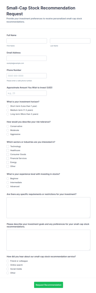 Small Cap Stock Recommendation Request Form Template