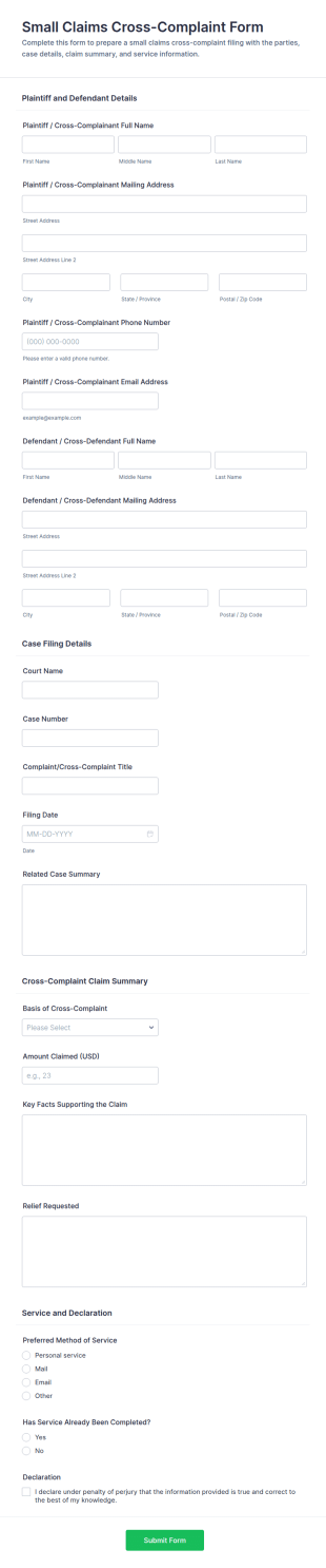 Small Claims Cross Complaint Form Template