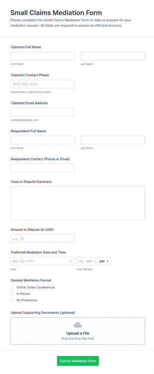 Small Claims Mediation Form Template