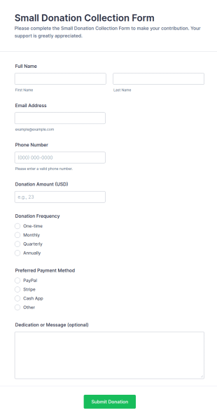 Small Donation Collection Form Template