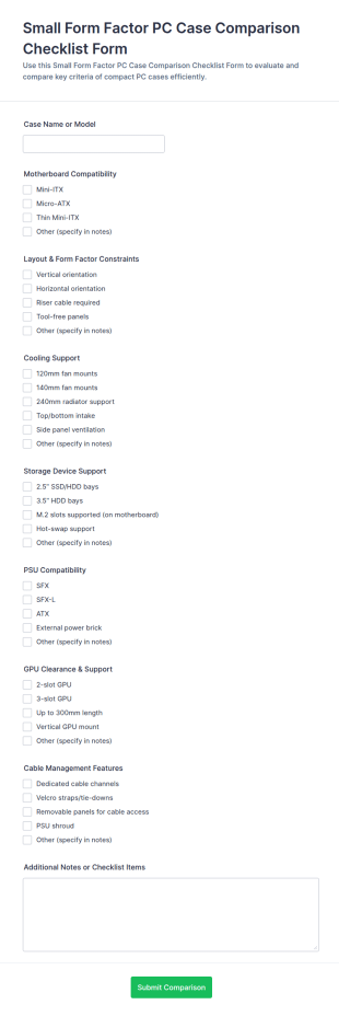 Small Form Factor PC Case Comparison Checklist Form