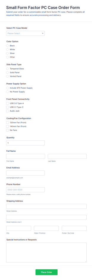 Small Form Factor PC Case Order Form