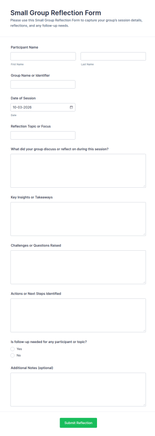 Small Group Reflection Form Template